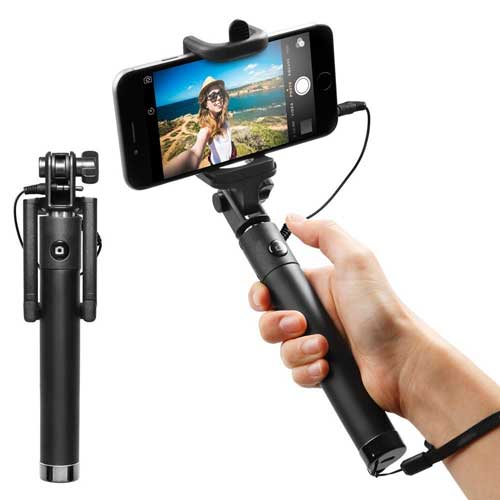 Compact Wired Selfie Stick Monopod Extendable with Built-in Remote Shutter - Fonus B41 - Image 2
