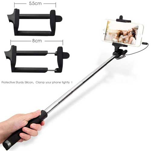 Compact Wired Selfie Stick Monopod Extendable with Built-in Remote Shutter - Fonus B41 - Image 3
