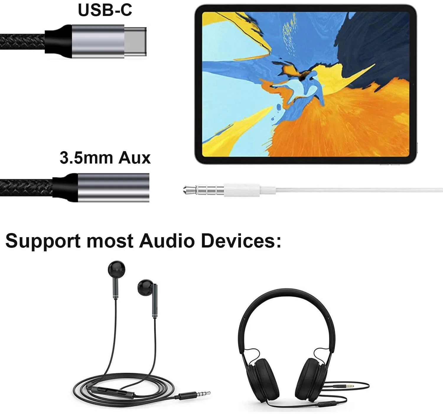 USB-C Earphone Adapter Headphone Audio Jack Port Converter 3.5mm Female to USB-C Male Adaptor Mic Support - ZDS92 - Image 3