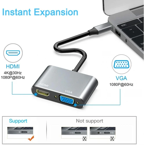 USB-C to HDMI VGA Adapter Video Splitter HDTV Cable TV Video Hub Projector Converter - ZDX98 - Image 3