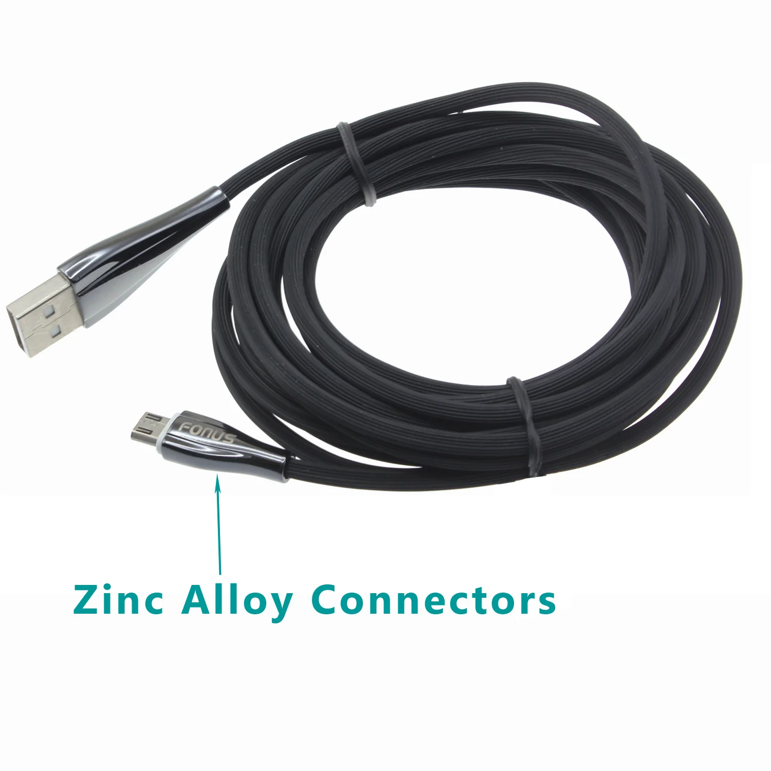 6ft Micro USB Cable Charger Cord - TPE - Black - Fonus R82 - Image 5