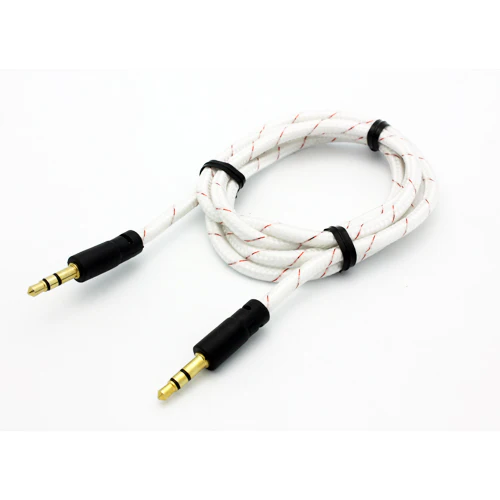 3.5mm Audio Cable Aux-in Car Stereo Speaker Cord - Braided - White - Fonus P06 - Image 2