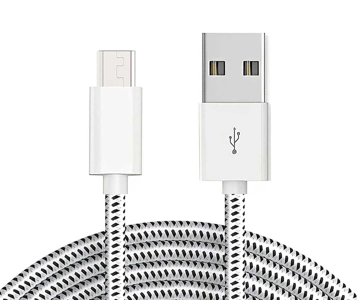 3ft Micro USB Cable Charger Cord - Braided - White - Fonus M15