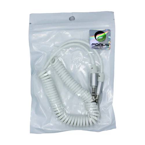 3.5mm Audio Cable Aux-in Car Stereo Speaker Cord - Coiled - White - Fonus P18 - Image 2
