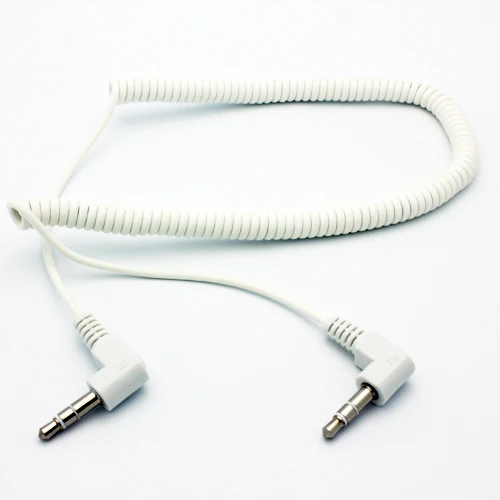 3.5mm Audio Cable Aux-in Car Stereo Speaker Cord - Right Angle - Coiled - White - Fonus G49 - Image 4