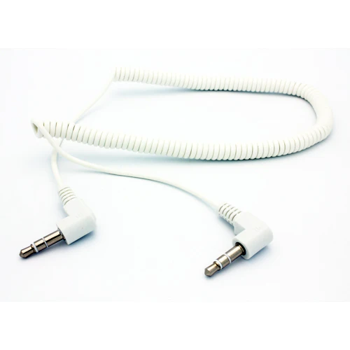 3.5mm Audio Cable Aux-in Car Stereo Speaker Cord - Right Angle - Coiled - White - Fonus G49 - Image 5
