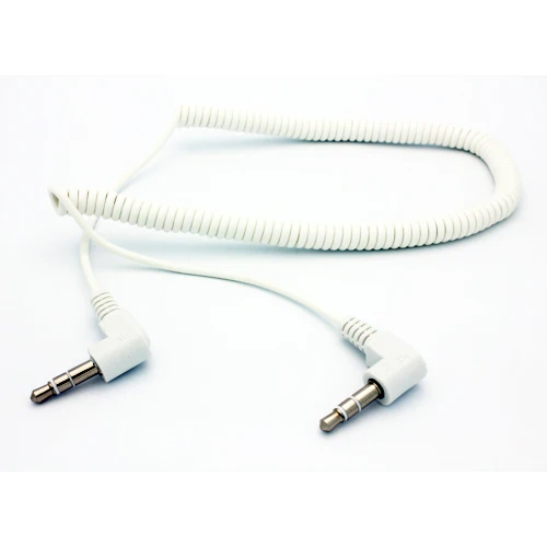 3.5mm Audio Cable Aux-in Car Stereo Speaker Cord - Right Angle - Coiled - White - Fonus G49 - Image 6