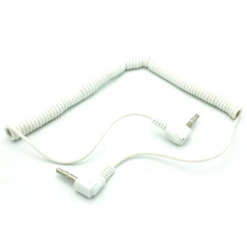 3.5mm Audio Cable Aux-in Car Stereo Speaker Cord - Right Angle - Coiled - White - Fonus G49 - Image 7