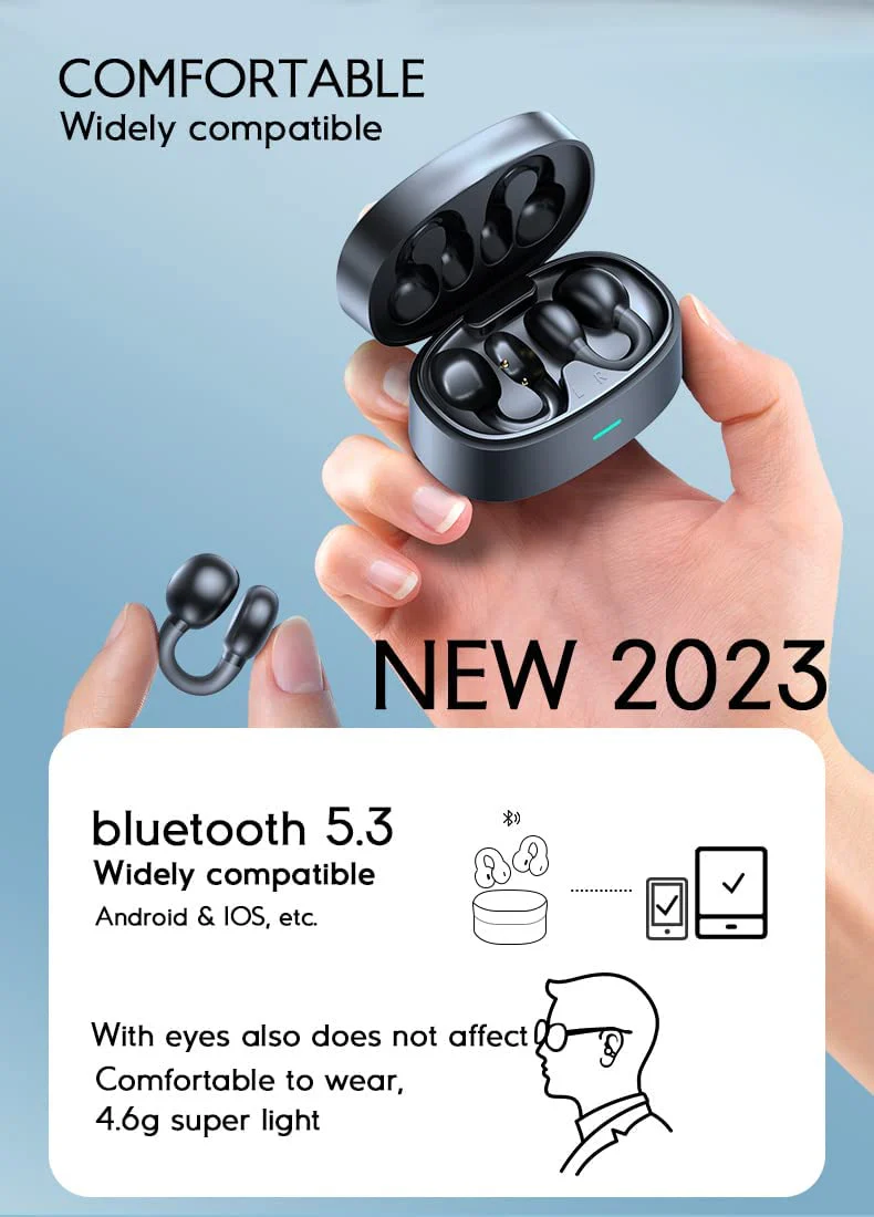 Wireless Ear-Clip TWS Earphones Bluetooth Earbuds Bone Conduction Headphones True Stereo Charging Case Hands-free Mic - ZDZ30 - Image 2