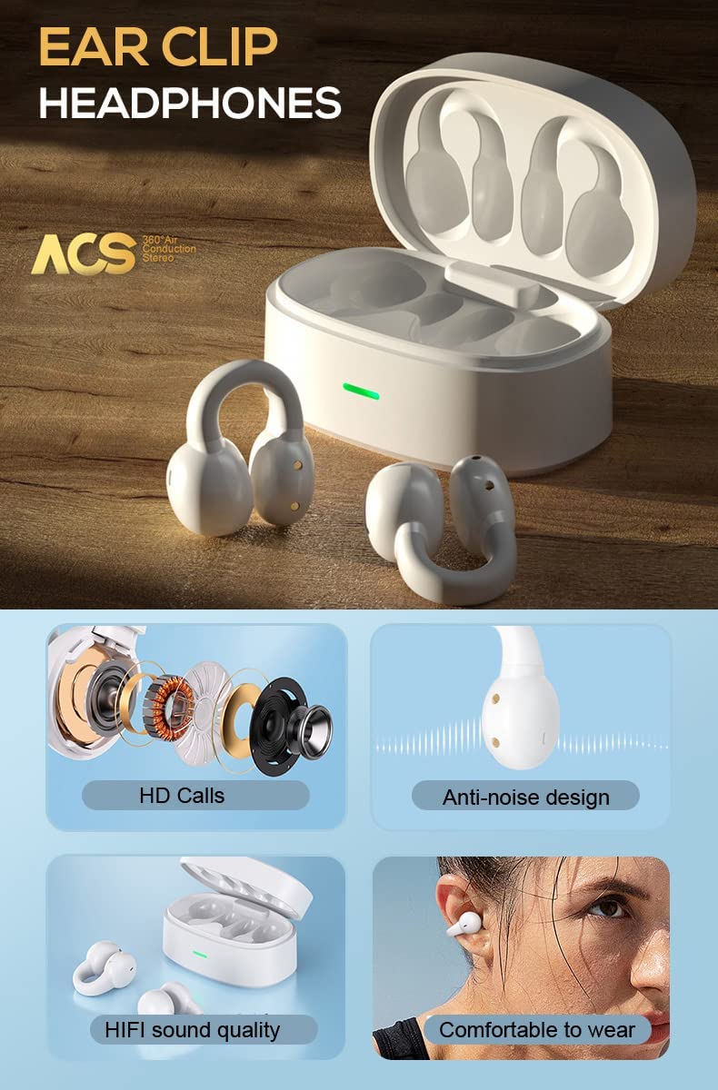 Wireless Ear-Clip TWS Earphones Bluetooth Earbuds True Stereo Charging Case Hands-free Mic Headset - ZDZ33 - Image 3