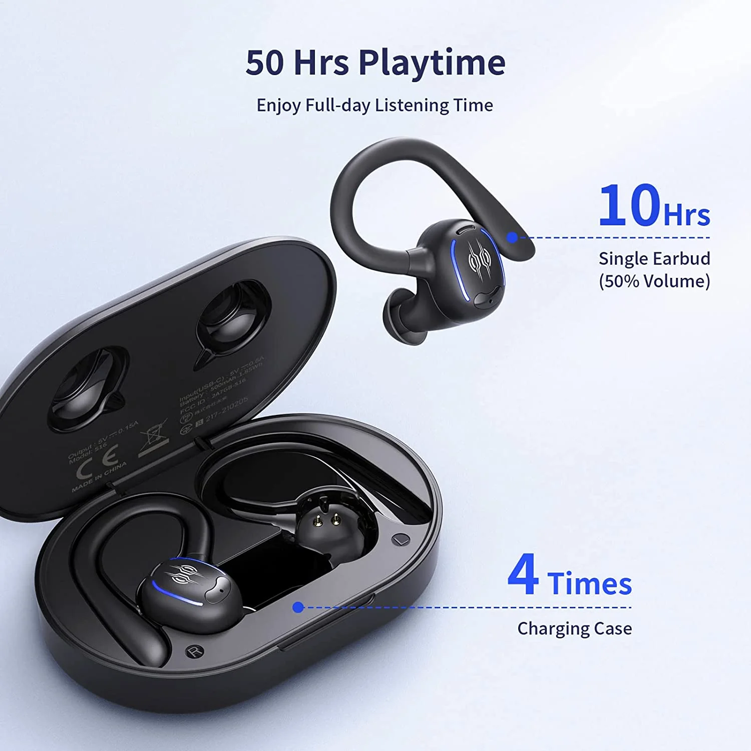 Wireless Ear-hook TWS Earphones Bluetooth Earbuds Over the Ear Headphones True Stereo Charging Case Hands-free Mic - ZDM57 - Image 5