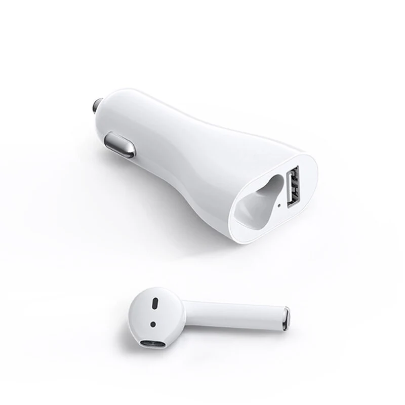 Mono Bluetooth Earphone Wireless Earbud Car Charger Combo - White - L89