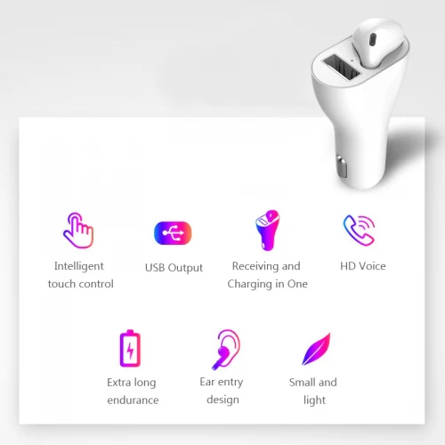 Mono Bluetooth Earphone Wireless Earbud Car Charger Combo - White - L89 - Image 3