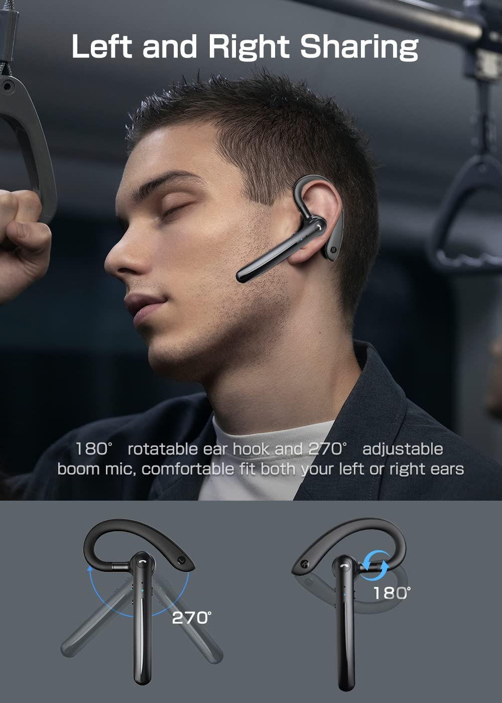 Wireless Earphone Ear-hook Headphone Boom Mic Handsfree Single Headset - ZDZ72 - Image 3