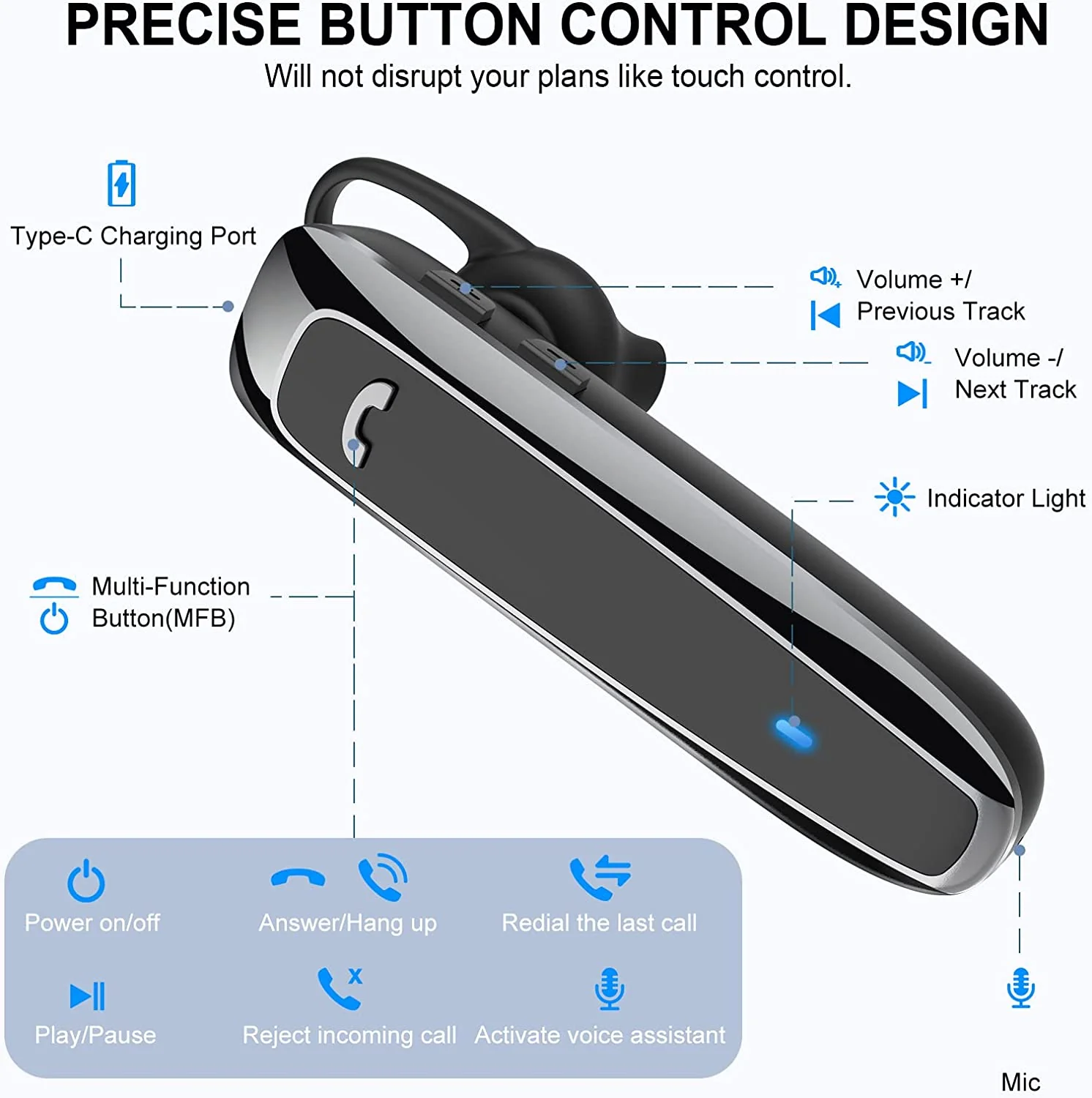 Wireless Earphone Mono Earbud Handsfree Mic Single Headphone Headset - ZDZ71 - Image 6