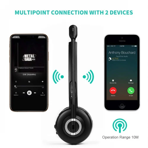 Over The Head Wireless Headphone with Boom Microphone - Black - D85 - Image 2