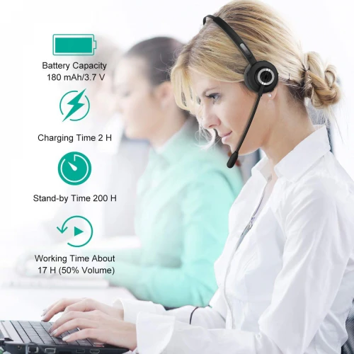 Over The Head Wireless Headphone with Boom Microphone - Black - D85 - Image 6