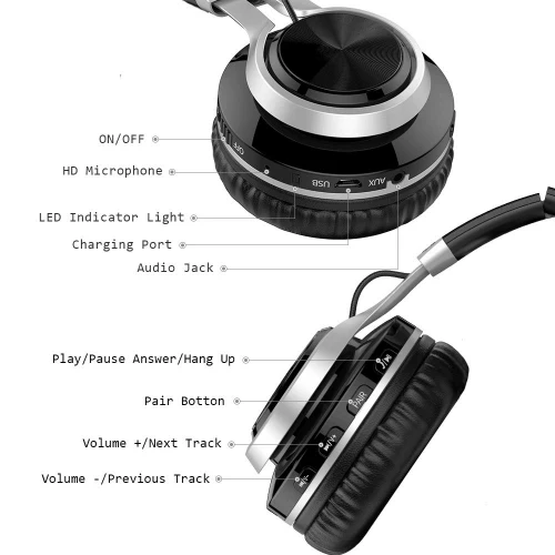 Over the Head Wireless Headphones Folding Headset - Black - L83 - Image 4